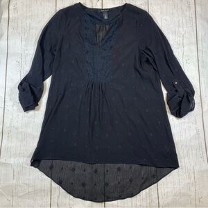 White House Black Market Embroidered Sheer Roll Sleeve Tunic